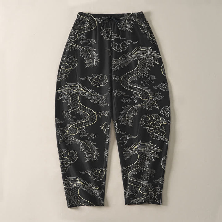 Buddha Stones Pure Cotton Oriental Dragon Cloud Pattern Drawstring Men's Tapered Pants With Pockets - image 9