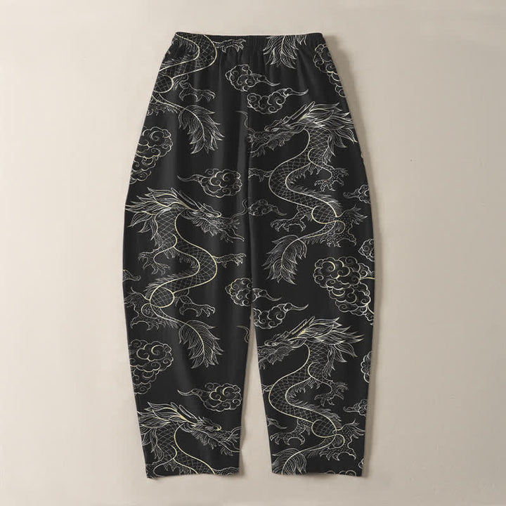 Buddha Stones Pure Cotton Oriental Dragon Cloud Pattern Drawstring Men's Tapered Pants With Pockets - image 10