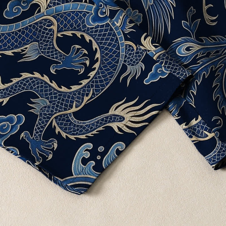 Buddha Stones Pure Cotton Azure Dragon Cloud Pattern Drawstring Men's Tapered Pants With Pockets - image 5