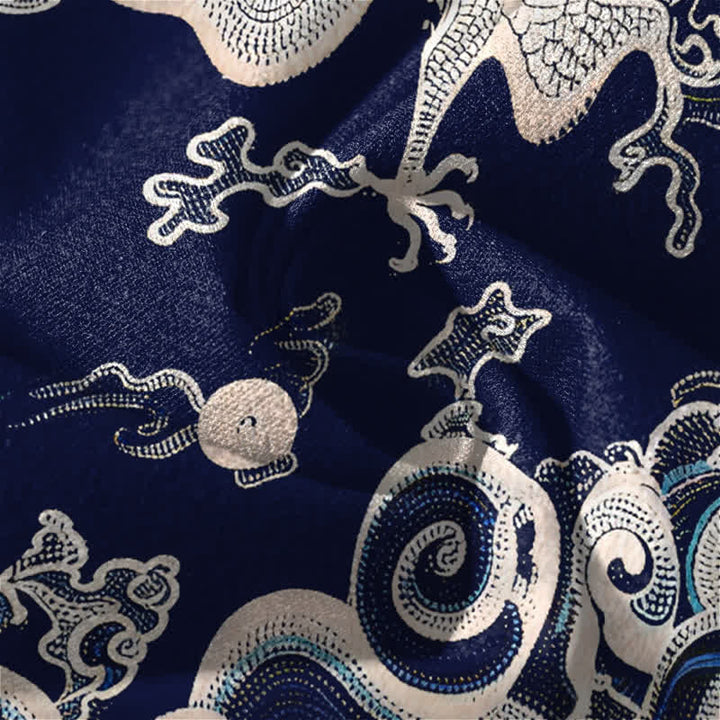 Buddha Stones Pure Cotton Dragon Wave Pattern Drawstring Men's Tapered Pants With Pockets - image 6