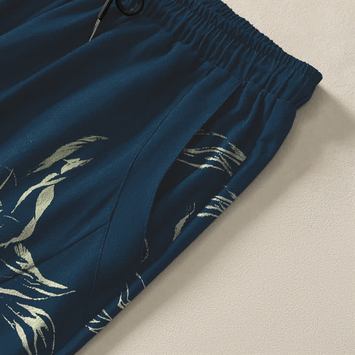 Buddha Stones Pure Cotton Running Horse Line Art Pattern Drawstring Men's Tapered Pants With Pockets - image 4