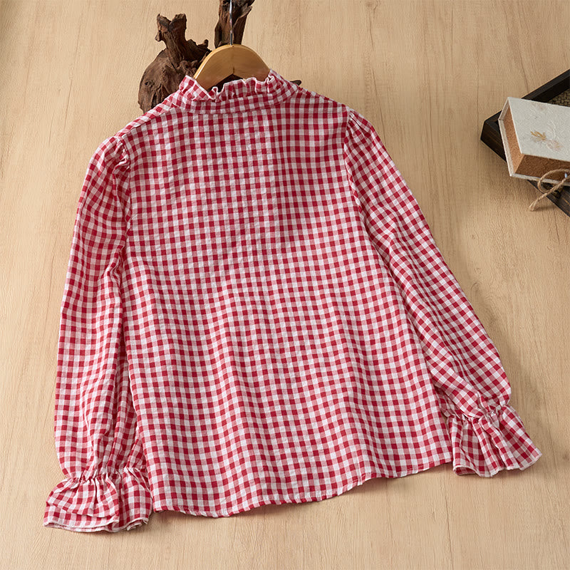 Buddha Stones Spring Summer Vintage Casual Button-Up Plaid Women's Long Sleeve Shirts - image 1