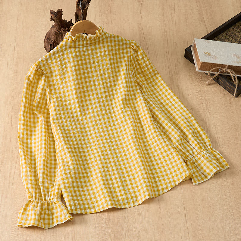 Buddha Stones Spring Summer Vintage Casual Button-Up Plaid Women's Long Sleeve Shirts - image 9
