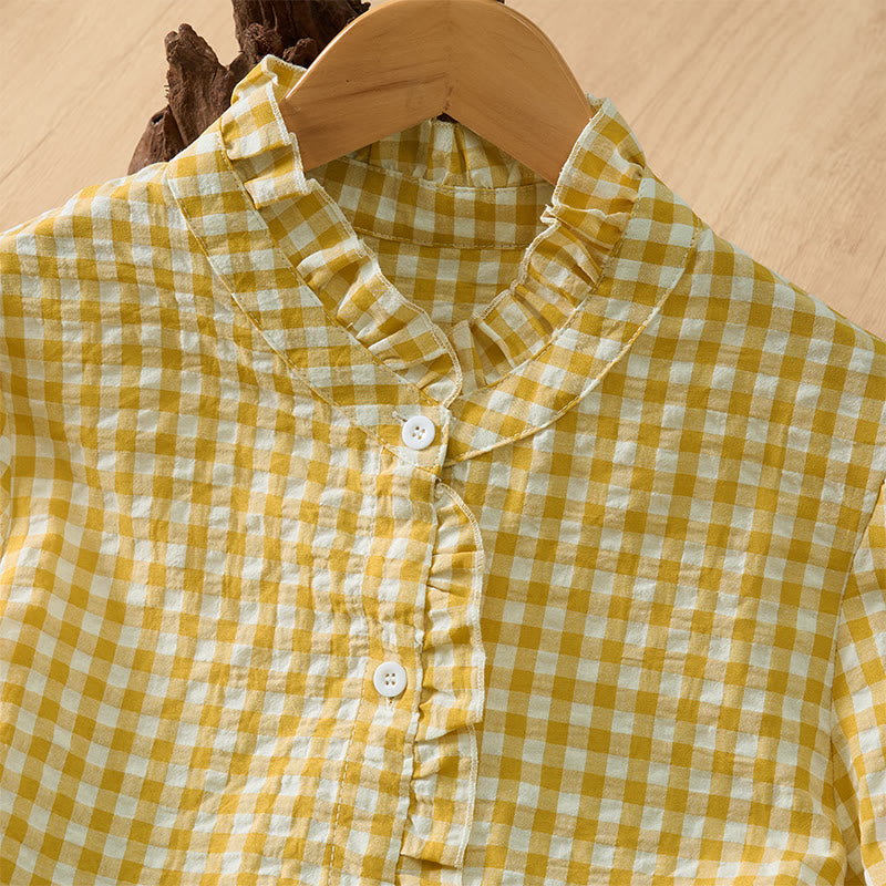 Buddha Stones Spring Summer Vintage Casual Button-Up Plaid Women's Long Sleeve Shirts - image 10