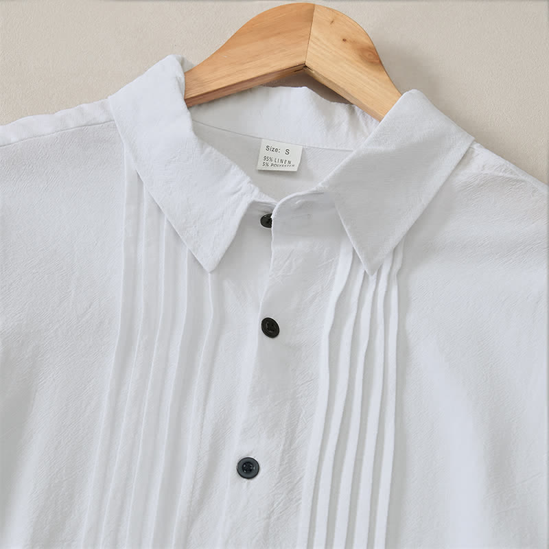 Buddha Stones Spring Minimalist Pintuck Button-Up Solid Men's Long Sleeve Shirts - image 2
