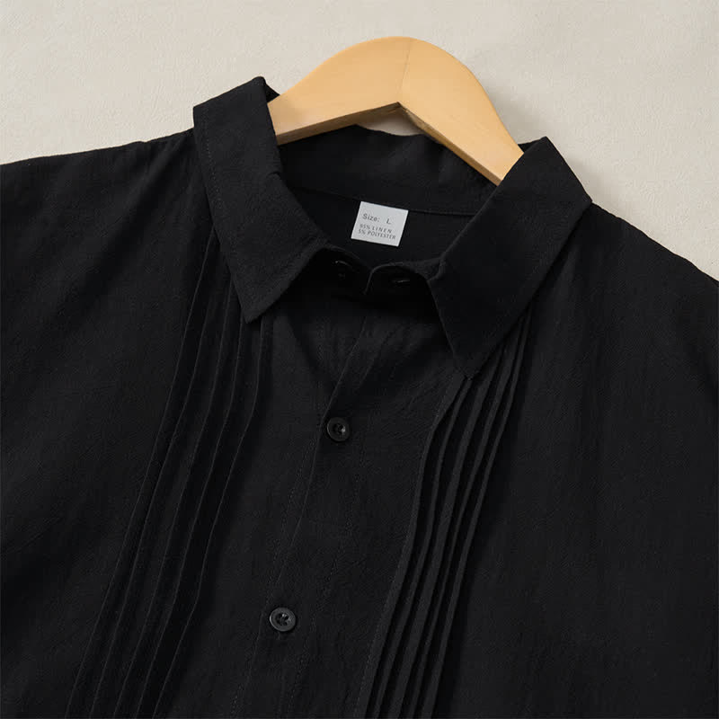 Buddha Stones Spring Minimalist Pintuck Button-Up Solid Men's Long Sleeve Shirts - image 10