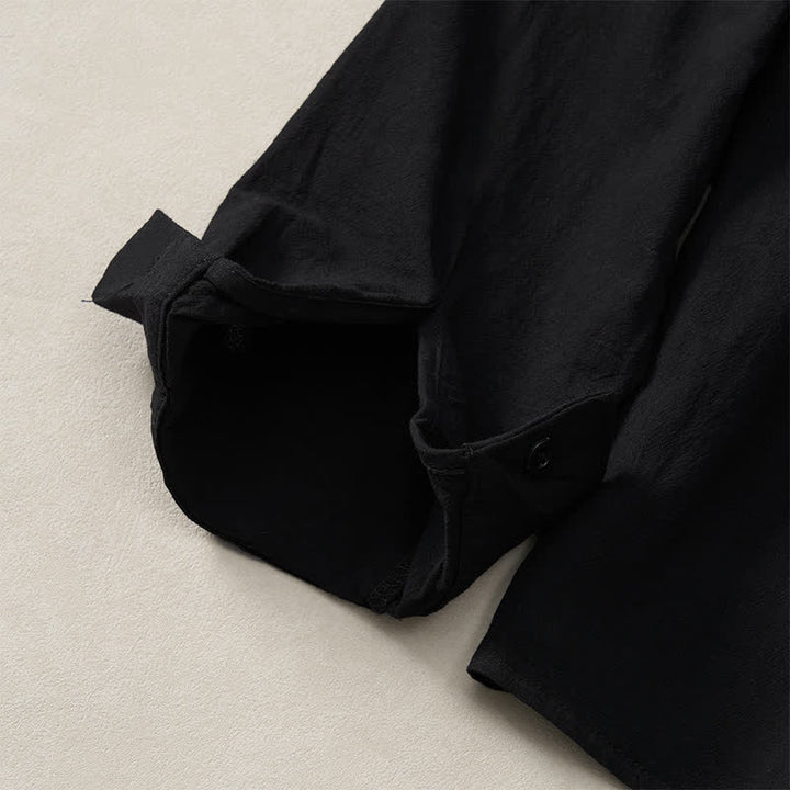 Buddha Stones Spring Minimalist Pintuck Button-Up Solid Men's Long Sleeve Shirts - image 13
