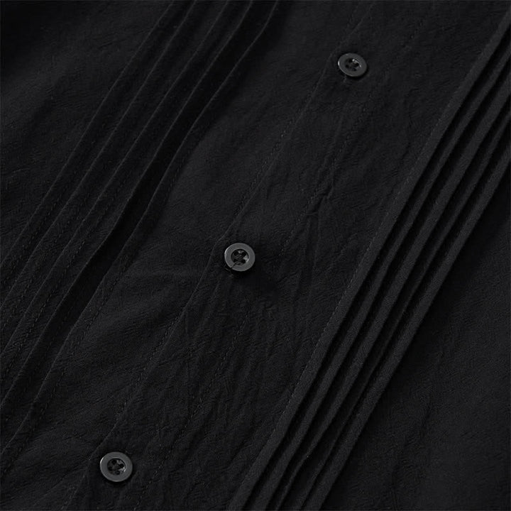 Buddha Stones Spring Minimalist Pintuck Button-Up Solid Men's Long Sleeve Shirts - image 11