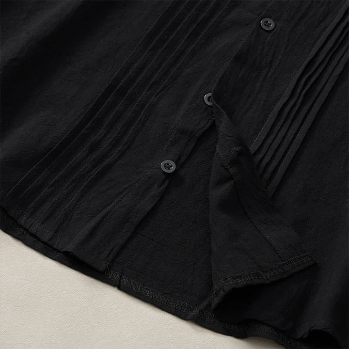 Buddha Stones Spring Minimalist Pintuck Button-Up Solid Men's Long Sleeve Shirts - image 12
