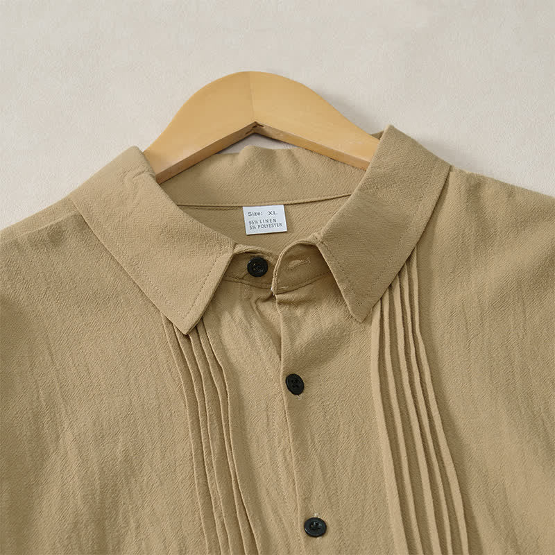Buddha Stones Spring Minimalist Pintuck Button-Up Solid Men's Long Sleeve Shirts - image 18