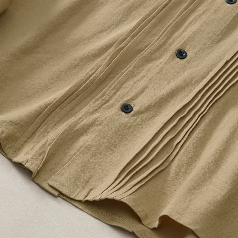 Buddha Stones Spring Minimalist Pintuck Button-Up Solid Men's Long Sleeve Shirts - image 22