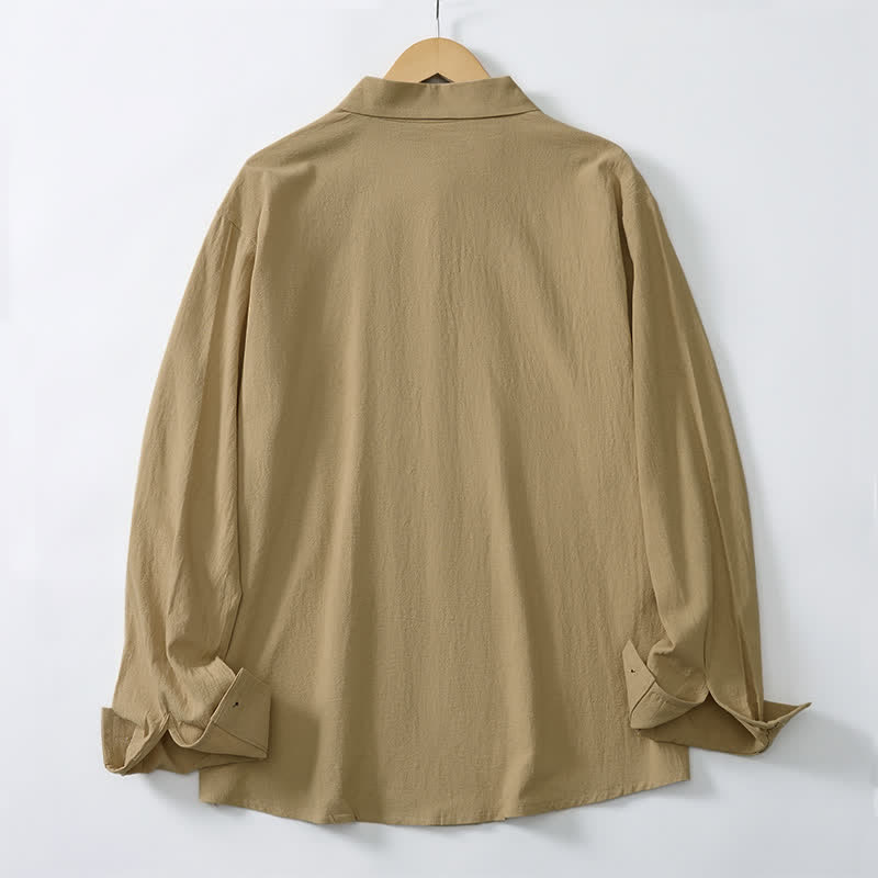 Buddha Stones Spring Minimalist Pintuck Button-Up Solid Men's Long Sleeve Shirts - image 17