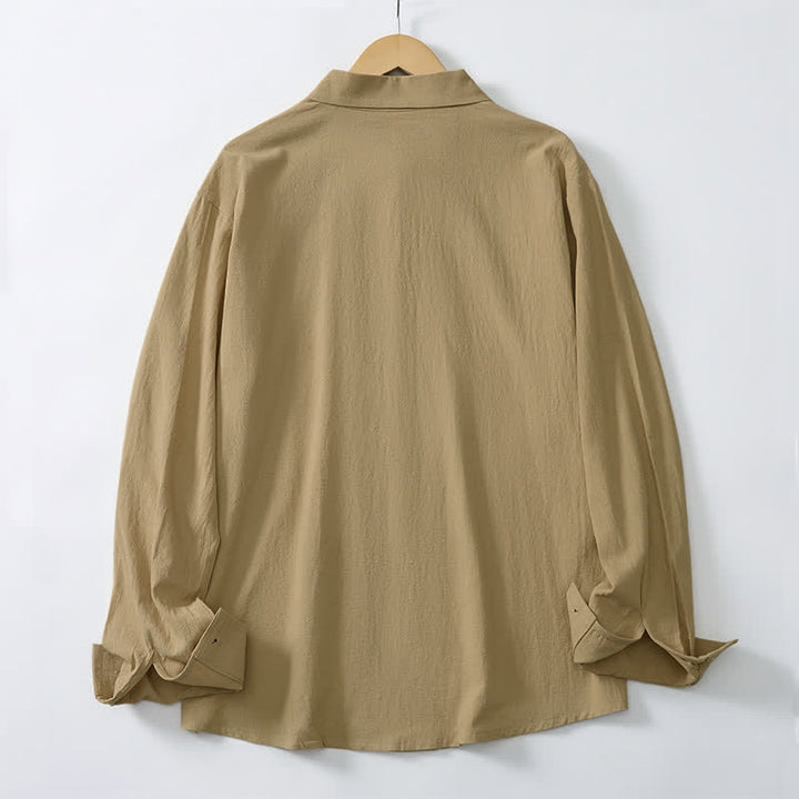 Buddha Stones Spring Minimalist Pintuck Button-Up Solid Men's Long Sleeve Shirts - image 17