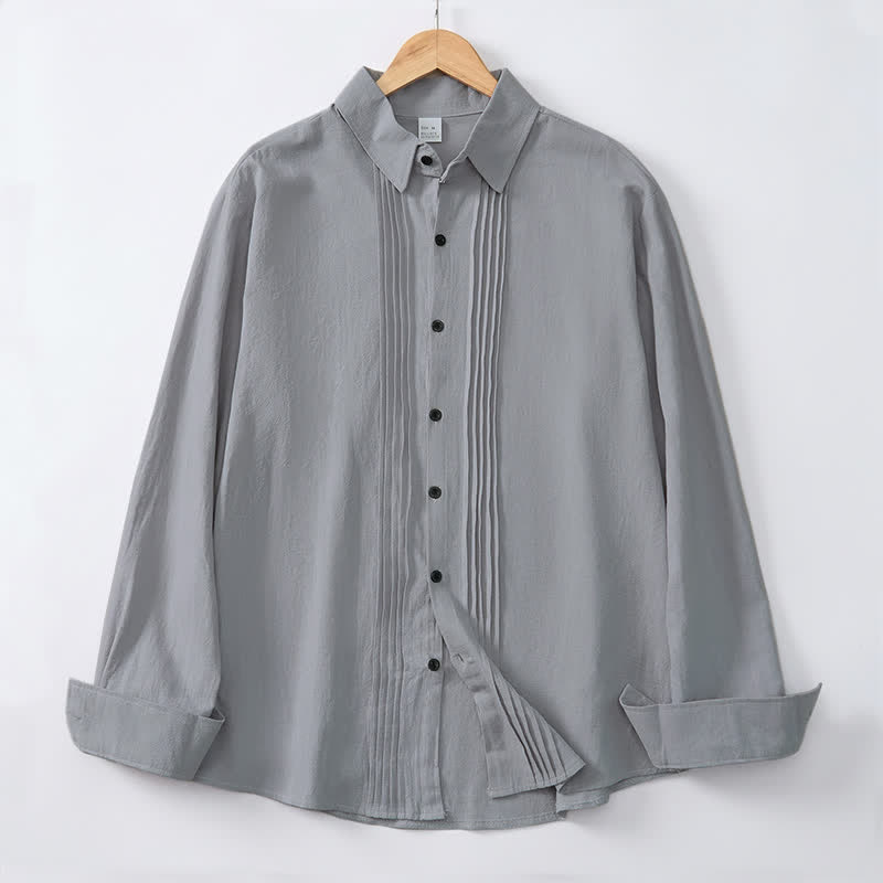 Buddha Stones Spring Minimalist Pintuck Button-Up Solid Men's Long Sleeve Shirts - LightGray - US/UK/AU46, EU56 (5XL) - image 24