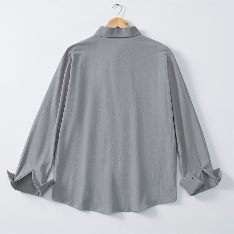 Buddha Stones Spring Minimalist Pintuck Button-Up Solid Men's Long Sleeve Shirts - image 25