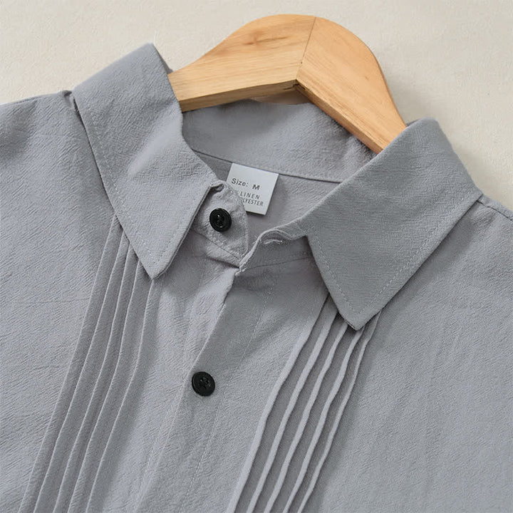 Buddha Stones Spring Minimalist Pintuck Button-Up Solid Men's Long Sleeve Shirts - image 27