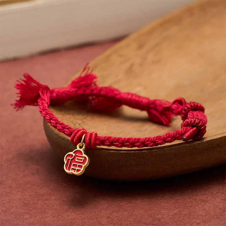 Buddha Stones Red String Fu Character Flower Blessing Bracelet - image 2