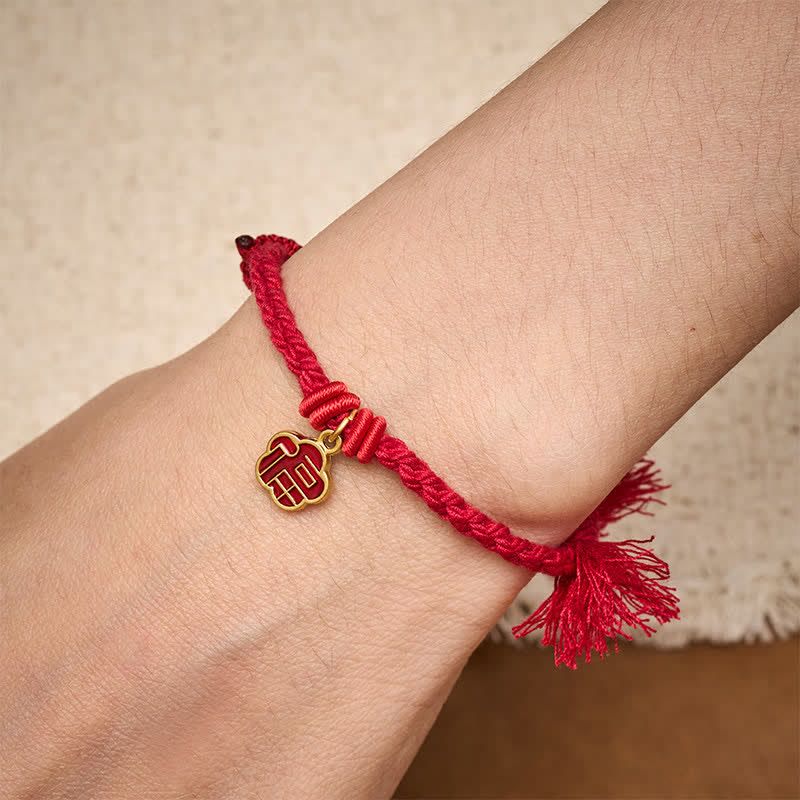 Buddha Stones Red String Fu Character Flower Blessing Bracelet - image 4