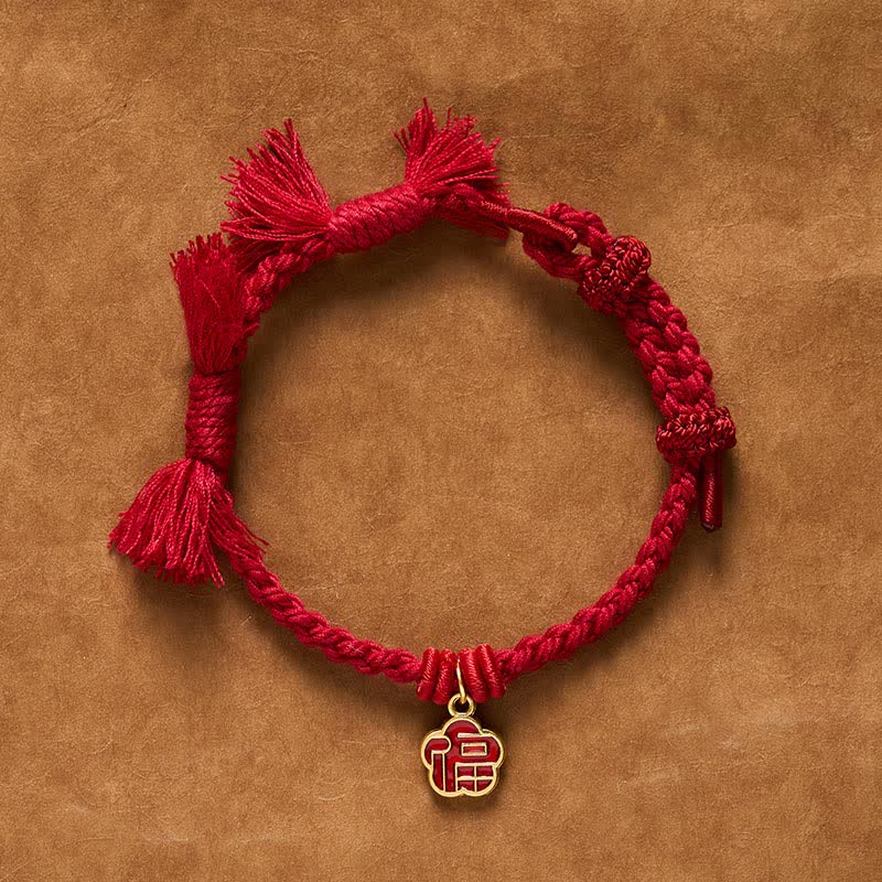 Buddha Stones Red String Fu Character Flower Blessing Bracelet - image 1