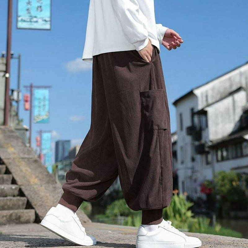 Buddha Stones Fall Winter Casual Drawstring Patch Pocket Solid Ankle Pants Men's Tapered Pants With Pocket - image 9