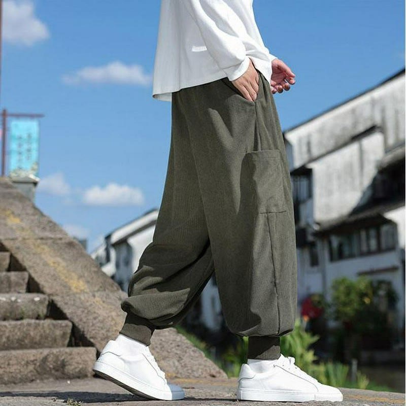 Buddha Stones Fall Winter Casual Drawstring Patch Pocket Solid Ankle Pants Men's Tapered Pants With Pocket - image 4