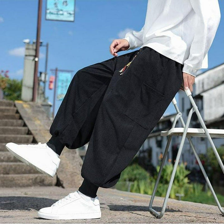 Buddha Stones Fall Winter Casual Drawstring Patch Pocket Solid Ankle Pants Men's Tapered Pants With Pocket - Black - US/UK/AU46，EU56 (5XL) - image 12