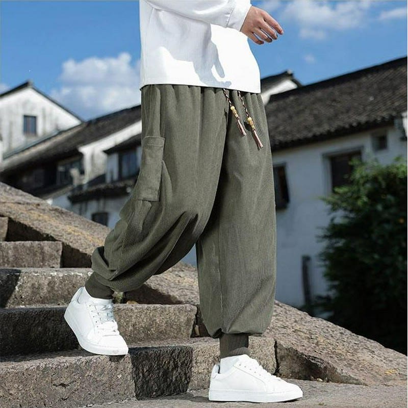 Buddha Stones Fall Winter Casual Drawstring Patch Pocket Solid Ankle Pants Men's Tapered Pants With Pocket - image 2