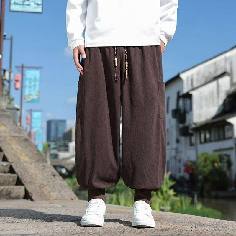 Buddha Stones Fall Winter Casual Drawstring Patch Pocket Solid Ankle Pants Men's Tapered Pants With Pocket - image 7