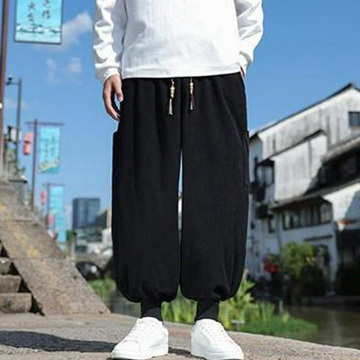 Buddha Stones Fall Winter Casual Drawstring Patch Pocket Solid Ankle Pants Men's Tapered Pants With Pocket - image 13