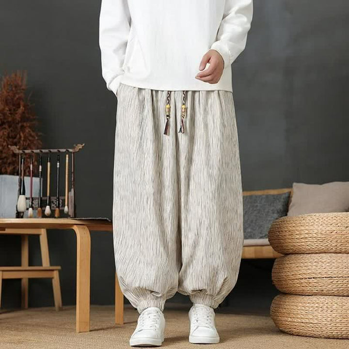 Buddha Stones Fall Casual Vintage Drawstring Solid Long Pants Men's Harem Pants With Pocket - Linen - common - US/UK/AU48，EU58 (6XL) - image 19