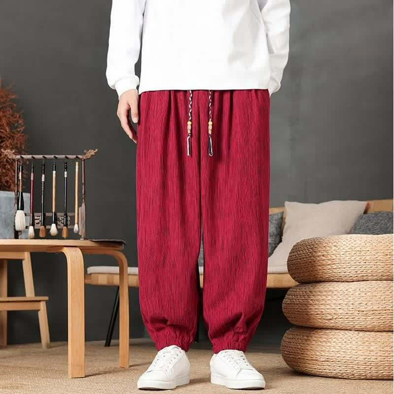 Buddha Stones Fall Casual Vintage Drawstring Solid Long Pants Men's Harem Pants With Pocket - Crimson - common - US/UK/AU48，EU58 (6XL) - image 7