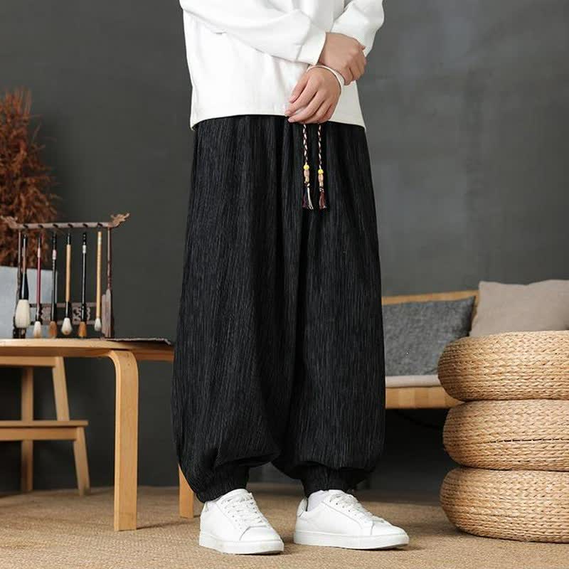Buddha Stones Fall Casual Vintage Drawstring Solid Long Pants Men's Harem Pants With Pocket - image 14