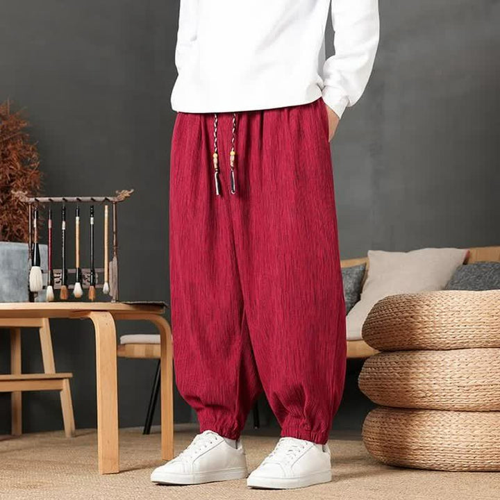 Buddha Stones Fall Casual Vintage Drawstring Solid Long Pants Men's Harem Pants With Pocket - image 9