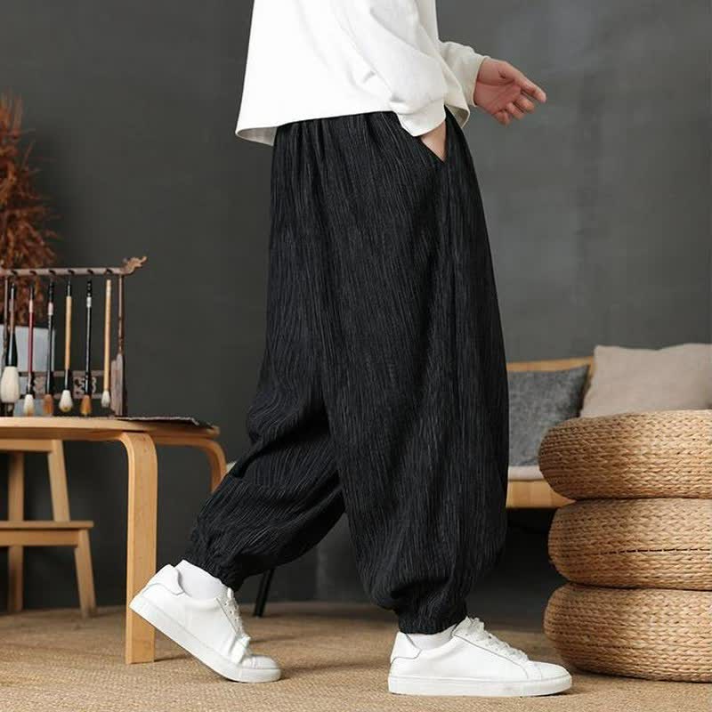 Buddha Stones Fall Casual Vintage Drawstring Solid Long Pants Men's Harem Pants With Pocket - image 17