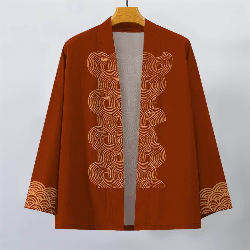 Buddha Stones Cotton Crescent Wave Pattern Open Front Men's Kimono - image 1