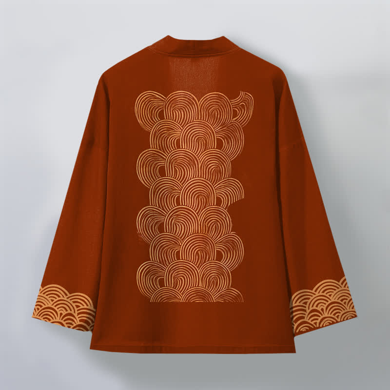 Buddha Stones Cotton Crescent Wave Pattern Open Front Men's Kimono - image 2