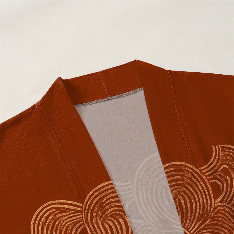 Buddha Stones Cotton Crescent Wave Pattern Open Front Men's Kimono - image 3