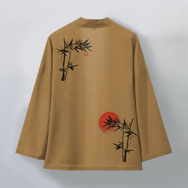 Buddha Stones Cotton Bamboo Red Sun Pattern Open Front Men's Kimono - image 11
