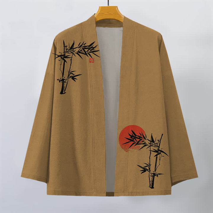 Buddha Stones Cotton Bamboo Red Sun Pattern Open Front Men's Kimono - image 10