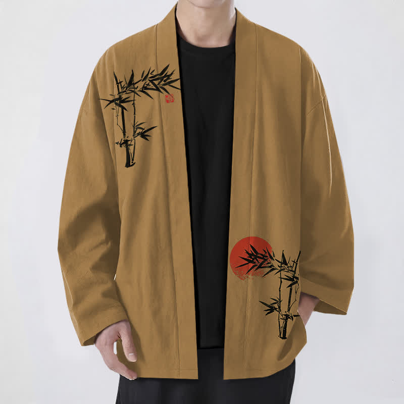 Buddha Stones Cotton Bamboo Red Sun Pattern Open Front Men's Kimono - Peru - US/UK/AU48，EU58 (4XL) - image 9