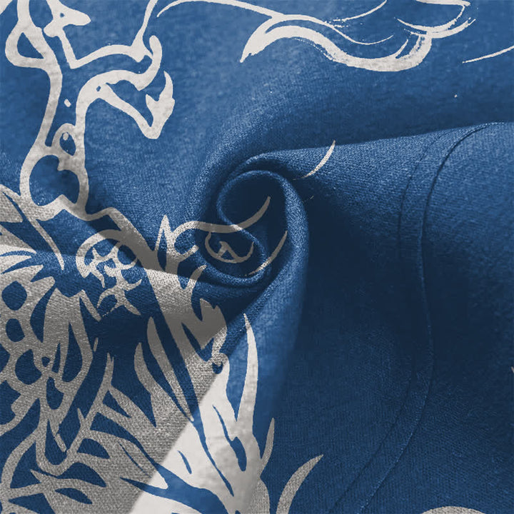 Buddha Stones Cotton White Dragon and Cloud Pattern Open Front Men's Kimono - image 5