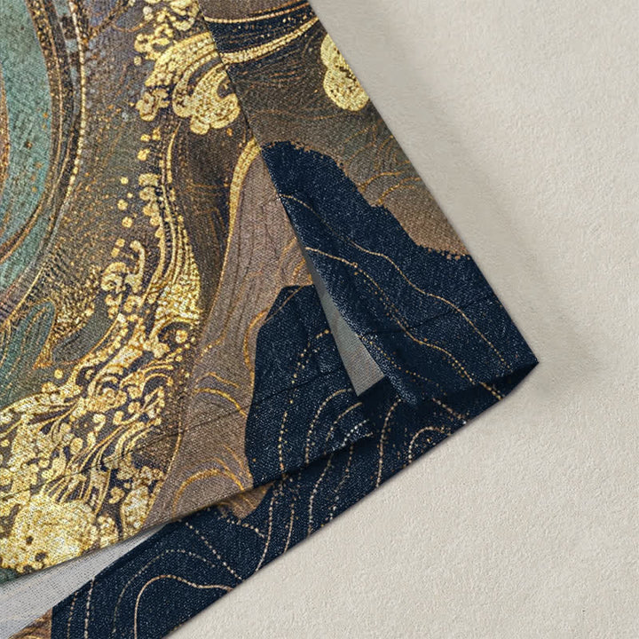 Buddha Stones Cotton Golden Crane Clouds Pattern Open Front Men's Kimono - image 4