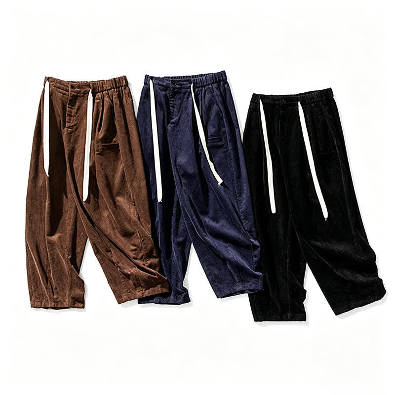 Buddha Stones Fall Winter Casual Vintage Drawstring Solid Long Pants Men's Tapered Pants With Pocket - image 23