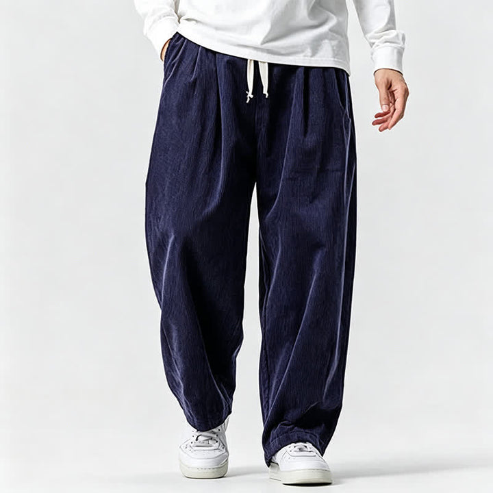Buddha Stones Fall Winter Casual Vintage Drawstring Solid Long Pants Men's Tapered Pants With Pocket - image 8