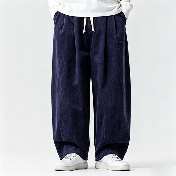 Buddha Stones Fall Winter Casual Vintage Drawstring Solid Long Pants Men's Tapered Pants With Pocket - MidnightBlue - US/UK/AU46，EU56 (5XL) - image 7