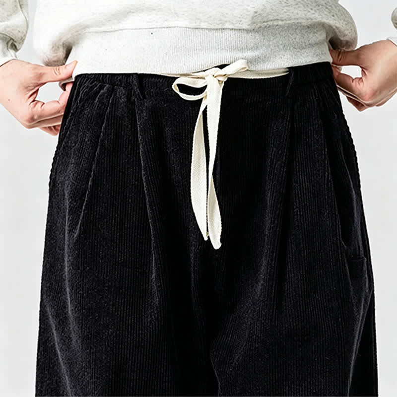 Buddha Stones Fall Winter Casual Vintage Drawstring Solid Long Pants Men's Tapered Pants With Pocket - image 20