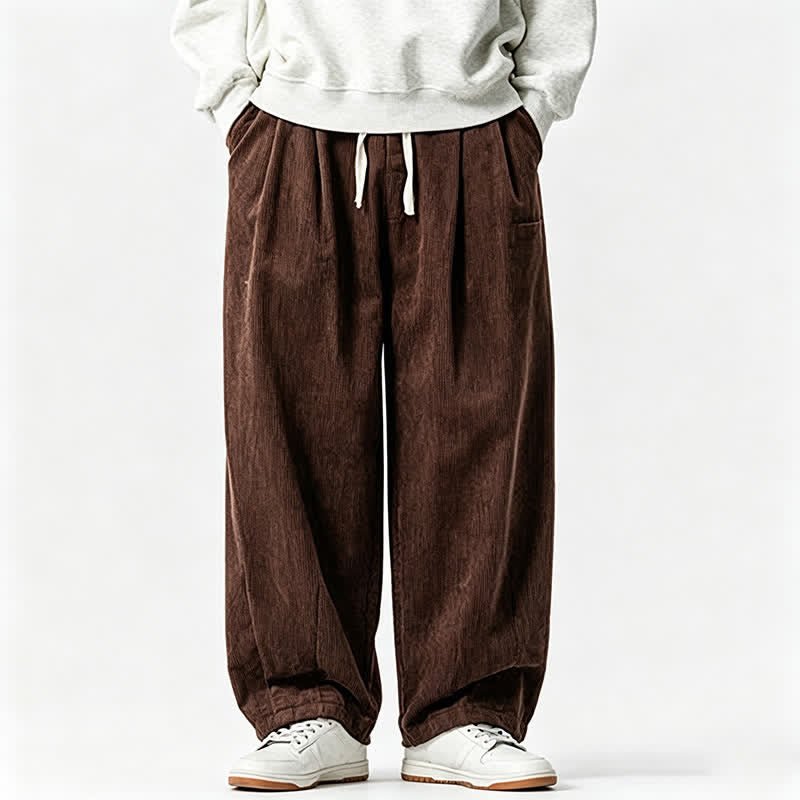 Buddha Stones Fall Winter Casual Vintage Drawstring Solid Long Pants Men's Tapered Pants With Pocket - image 1