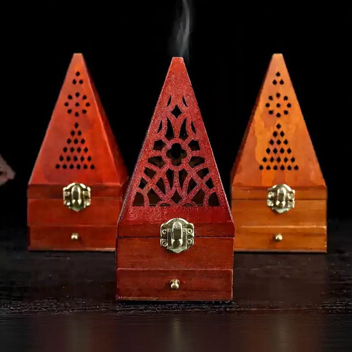 Buddha Stones Natural Wood Square Ritual Box Purification Incense Burner - image 14