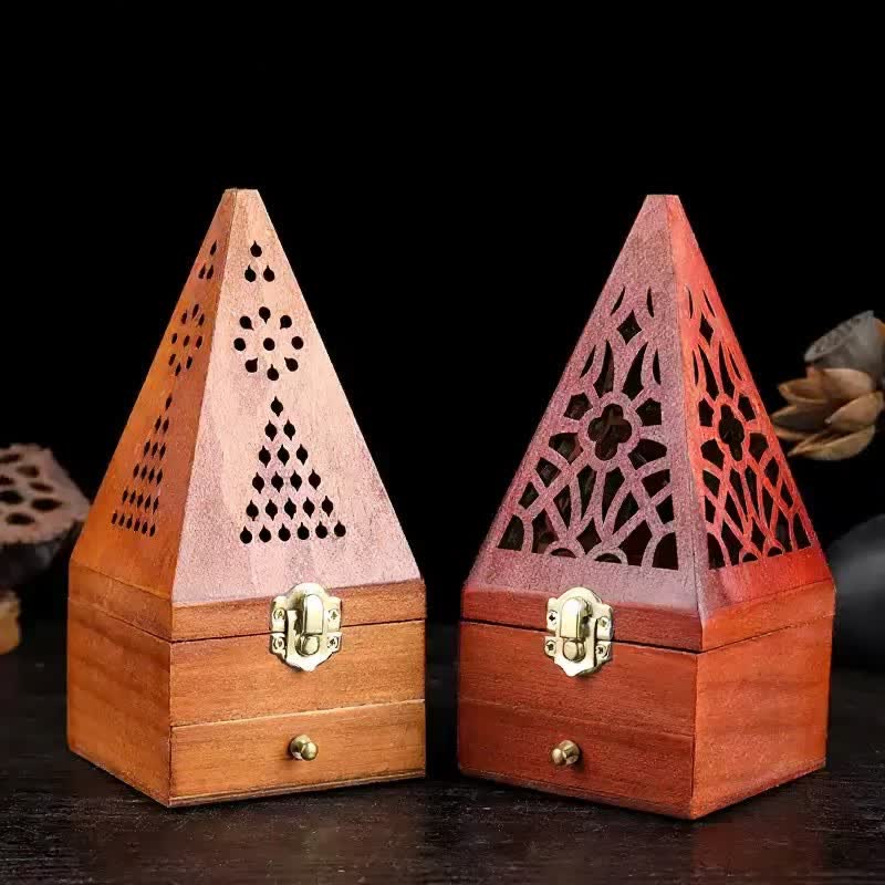 Buddha Stones Natural Wood Square Ritual Box Purification Incense Burner - image 15
