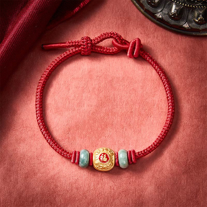 Buddha Stones Red String Fu Character Copper Luck Bracelet - DarkRed - 6.7–7.5 in/17–19 cm - image 11